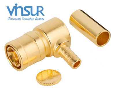 11612014 -- RF CONNECTOR - 50OHMS, SMB MALE, RIGHT ANGLE, CRIMP TYPE, RG316, RG174, RG188, LMR100 CABLE